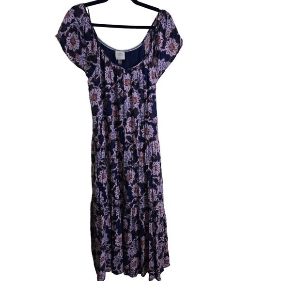 Knox Rose NWOT Blue Lavender Peasant Bohemian Floral Maxi Dress Size M - Picture 2 of 9